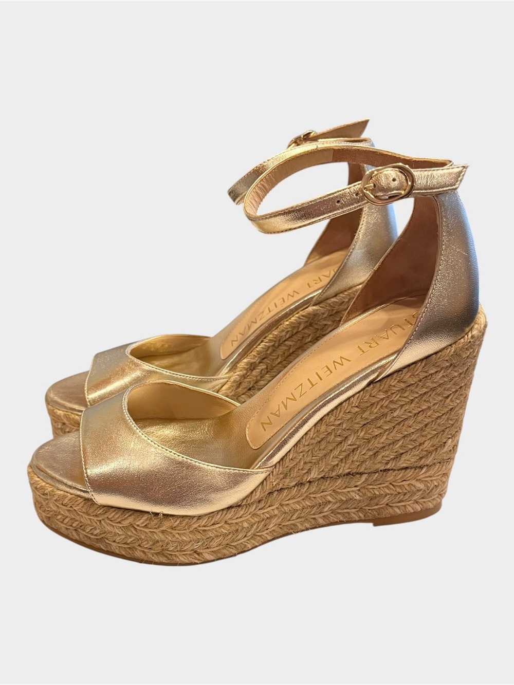 STUART WEITZMAN Gold Metallic Espadrille Platform Wedge Sandals Size 6 - Picture 2 of 8